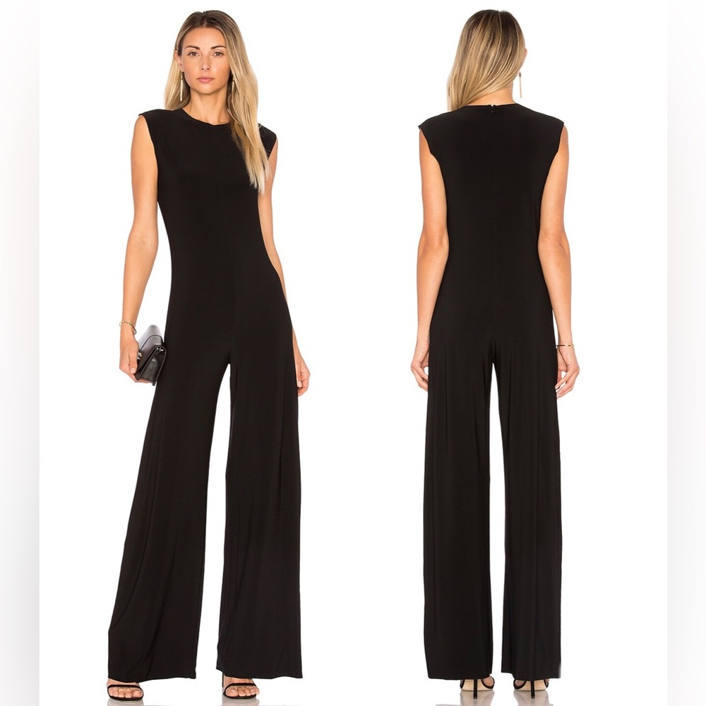 Norma Kamali Black Fitted Wide Leg Stretch Minimalist Sleeveless Jumpsuit XS NWT